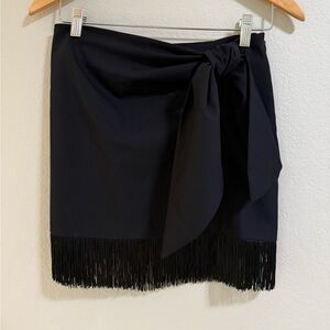 Zara Black Mini Skirt with Fringe Hem and Side Bow - Size S